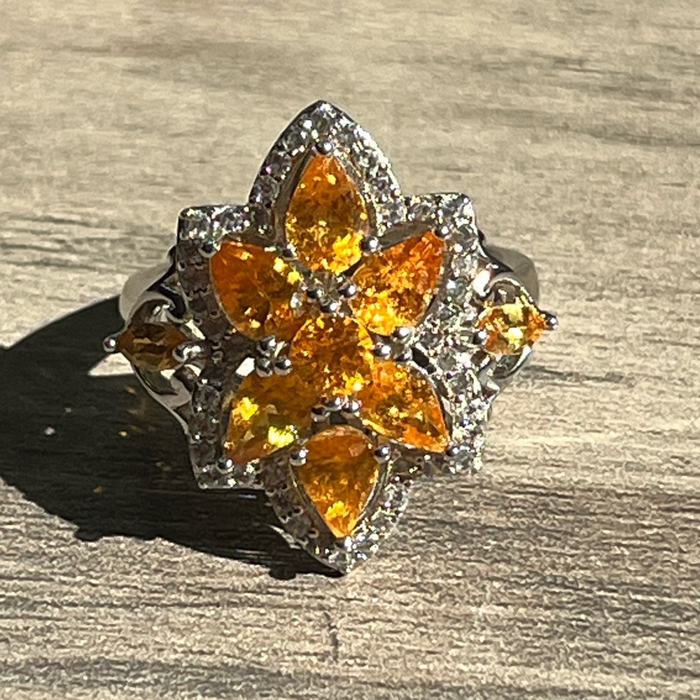 DK Sterling Silver, Orange Tourmaline and White Quartz Multi Gemstone Ring